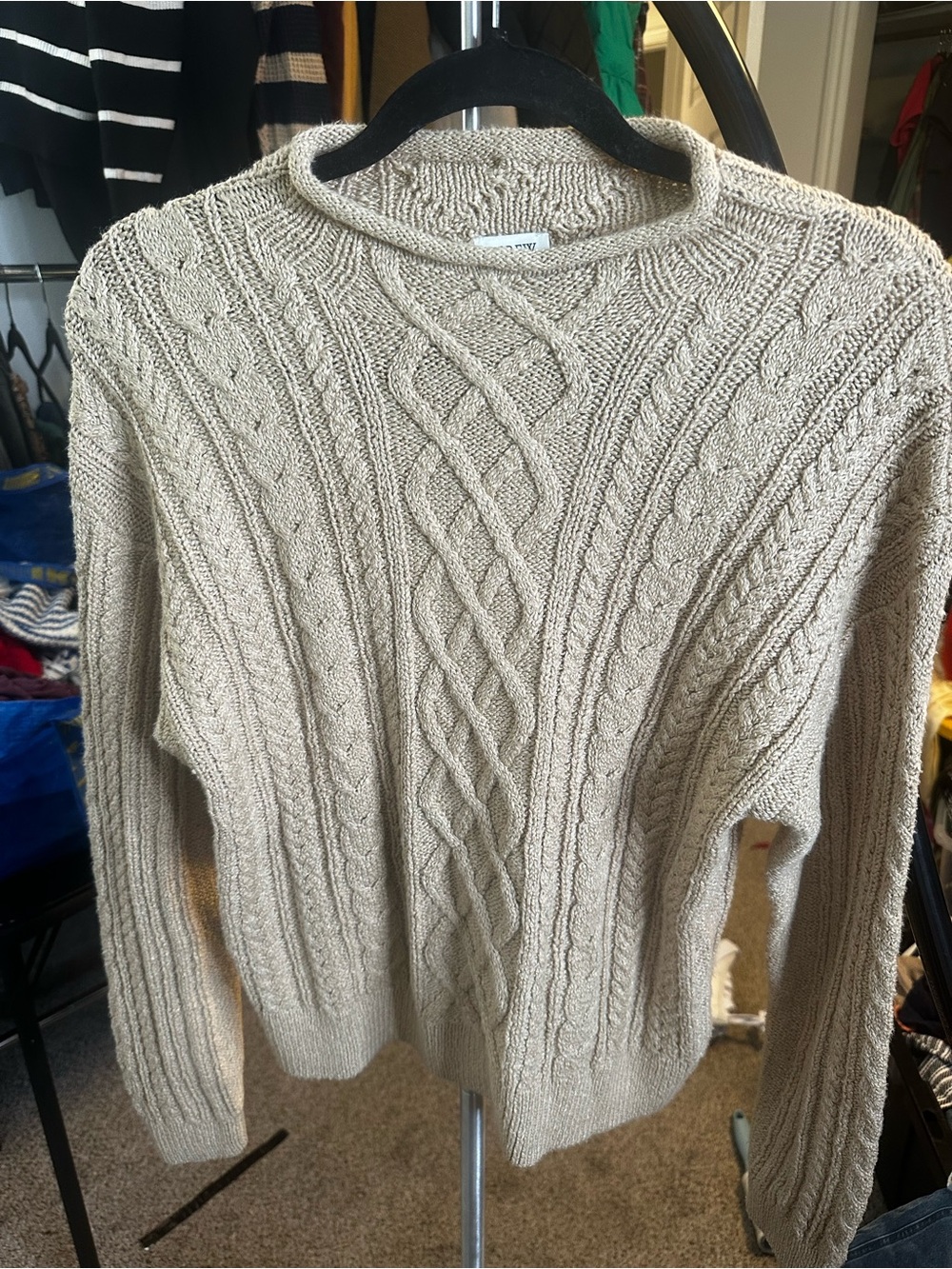 J CREW soft Cable Knit Crewneck Sweater tan ptp 22-30